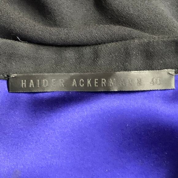 Size M Black Blue Viscose Silk Nehru Collar Hidden Buttons Shirt - Picture 4 of 5